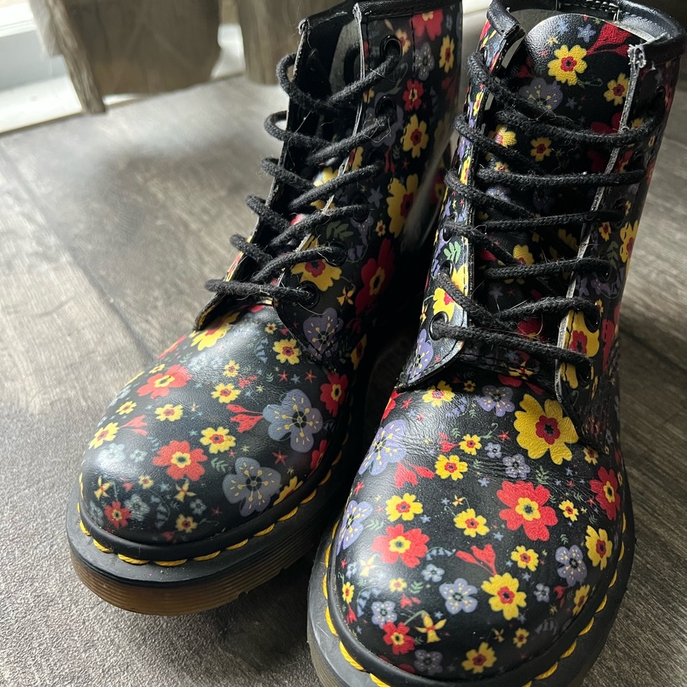 Dr. Martens Black Floral Combat Boots